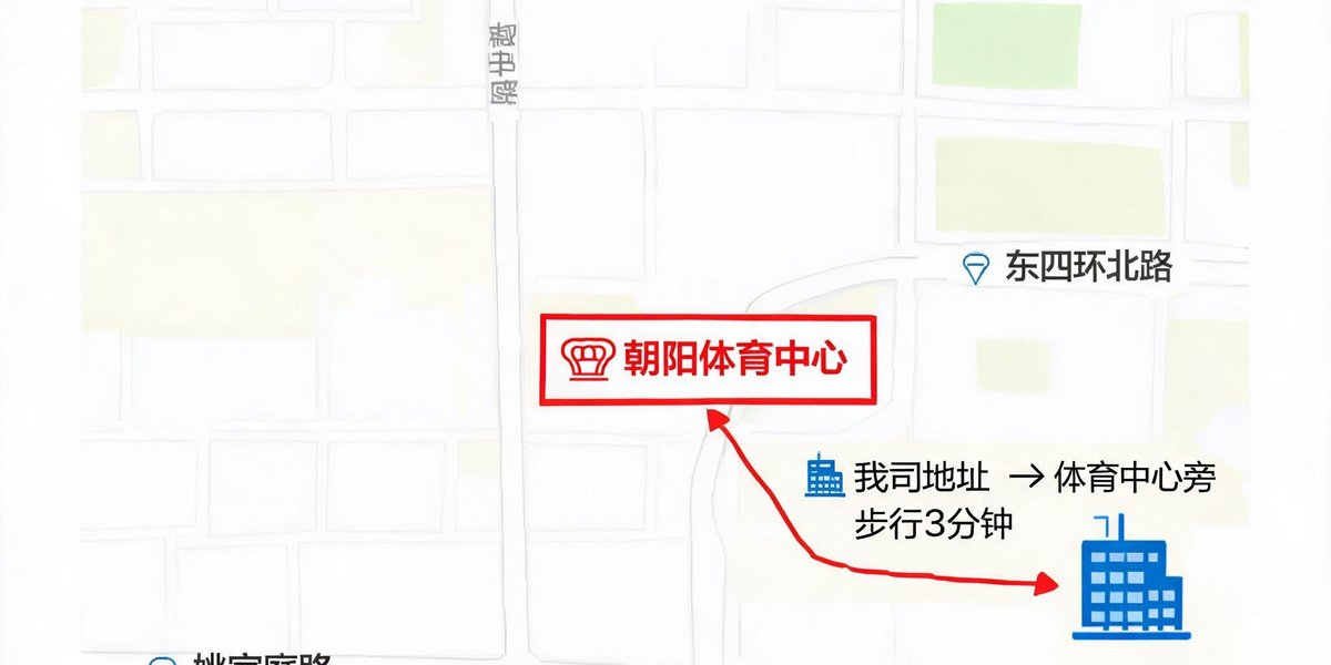 公司地址位于北京朝阳区体育中心附近的地图示意